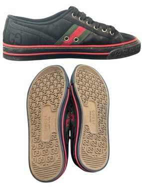 Gucci Tennis 1977 Sneakers Black GG Canvas Web Stripe Size 38